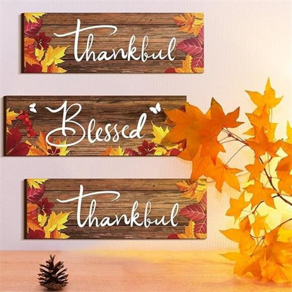 3 Pcs Maple Leaves Kitchen Wall Decor Fall Thanksgiving Bathroom Decor Thankful - Picture 8 of 8